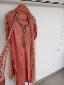 Embellished Peach Kurta Set with Dupatta