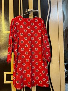 Red Floral Print Kurta