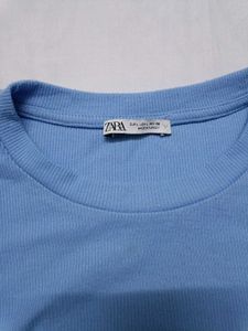 ZARA Blue Ruched Drawstring Top