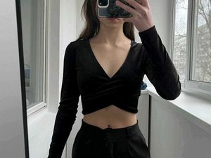 H&M Black Velvet Crop Top