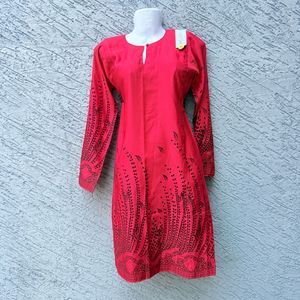 Vibrant Red Printed Kurta