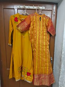 Vibrant Yellow Kurta Set with Floral Embroidery