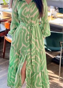 Flowy Green Abstract Print Maxi Dress