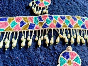 Light Blue And Pink Handmade Neck Set