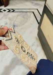 Vintage white pearl beaded crown &amp; beautiful clutc