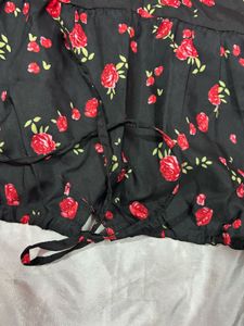 Floral Puff Sleeve Dress black &amp; red rose printed