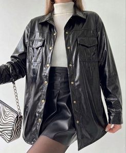 Black Leather Shirt-Style jacket