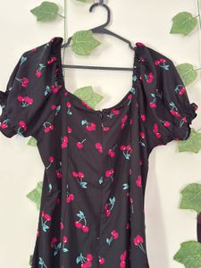 Cute Cherry Print Midi Dress