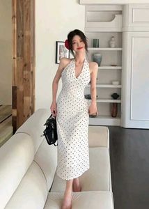 Polka Dot Halter Neck Maxi Dress