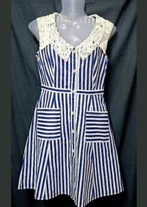 Classic Striped Dress with Crochet Collar