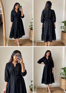 Elegant Black Broderie Midi Dress