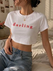 Cute White Cropped T-Shirt "Darling"