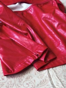 Wet Look Red Faux Leather Cutout Top