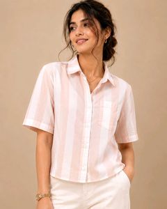De moza Striped Short Sleeve Button-Up Shirt(xl)