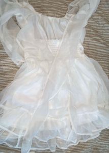 Flowy White ruffle mini Dress