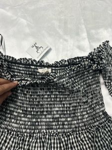 Imported Chic Gingham Off-Shoulder top with Bel