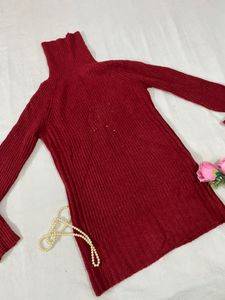 Burgundy Turtleneck Knit Sweater