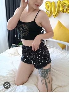 Celestial Print Spaghetti Strap Crop Top