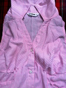 Pink Striped Halter Neck Crop Top