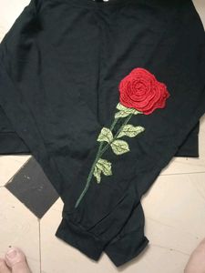 Black Top with Rose Embroidery
