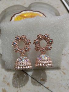 Rose Gold Jhumka Earrings with Crystals