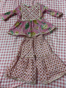 Pink Floral Kurta and Palazzo Set