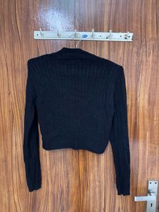 Black Cable Knit Mock Neck Sweater