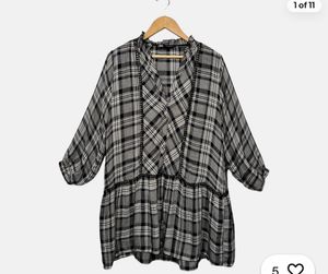 Chic Plaid Mini Dress with Black Trim