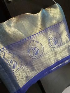 blue and golden saree heavy sare