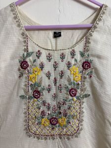 Off-White Embroidered Kurta