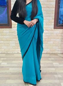 Beautiful Rama green Saree with blouse set
