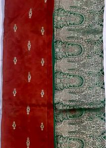 Elegant Orange and Green Broked Banarasi Silk .Sar