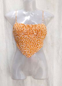 26127. Cute Orange Floral Crop Top