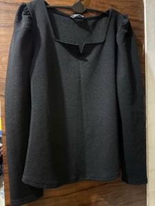 Black Puff Sleeve Square Neck Top
