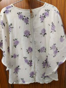White Floral Print Flowy Top