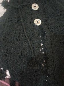 Crochet Black Poncho with Buttons
