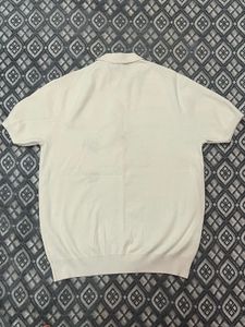 Men's Beige Zip-Neck Polo Shirt