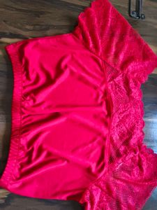 Bright Red Lace Trim Off-Shoulder Top