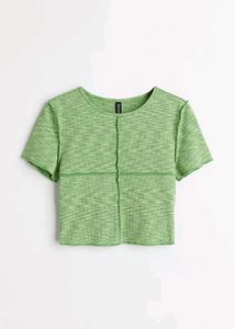 H&M Green Ribbed Cropped T-Shirt