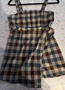 forever 21 Checked Square Neck Pinafore Dress