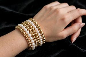 6 Elegant Pearl & Gold Bead Bracelets