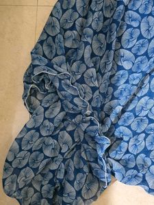 Blue Leaf Print Flared Dress