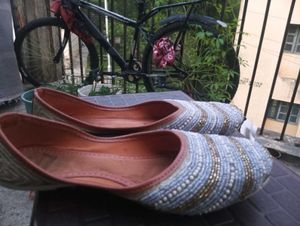 Beaded Blue &amp; Brown Flats