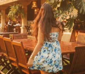 Strapless Blue Floral Mini Dress🦋