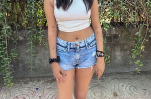 blue ripped denims short