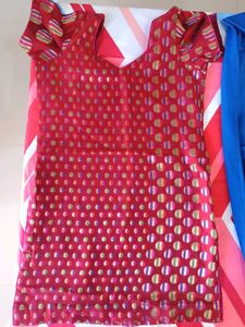 Elegant Red Kurta Set with Blue Pants