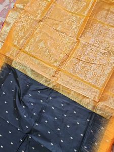 Elegant Black &amp; Orange Gold Saree