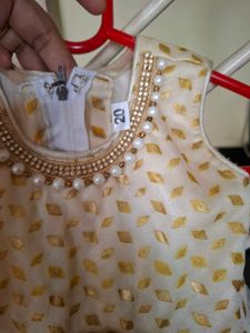 beige dress with Gold Print