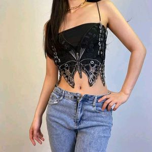 Black Butterfly  Crop Top