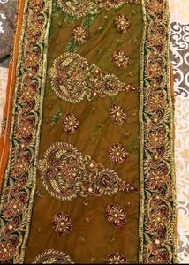 Exquisite Orange Embroidered Saree